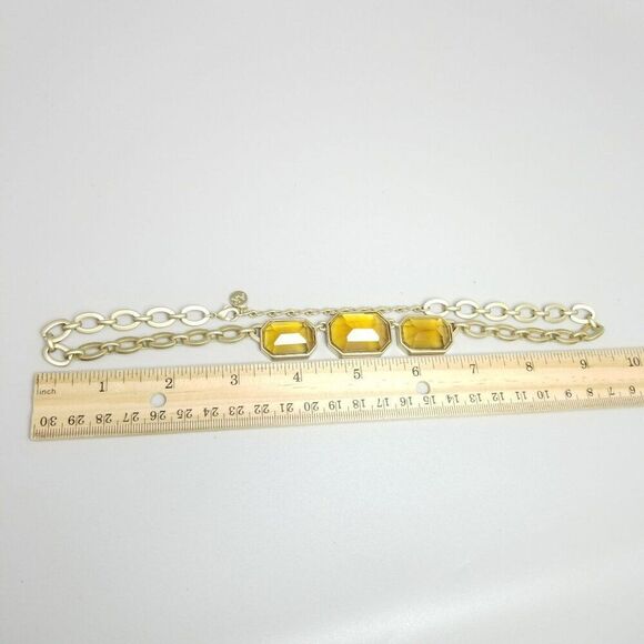 Vintage Anne Klein Gold Tone and Amber Rhinestone Adjustable Necklace, Estate - Picture 6 of 7